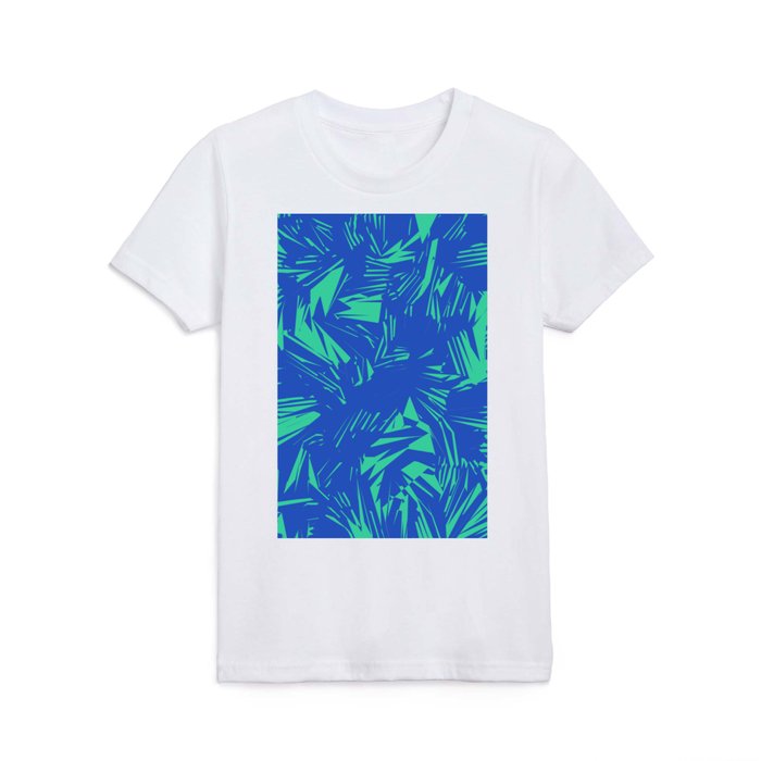 Blue and Green Abstract Brush Texture Pattern Kids T Shirt