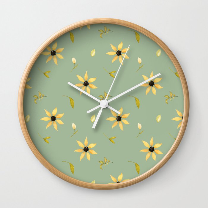 Watercolor floral botanical retro sage green pattern Wall Clock