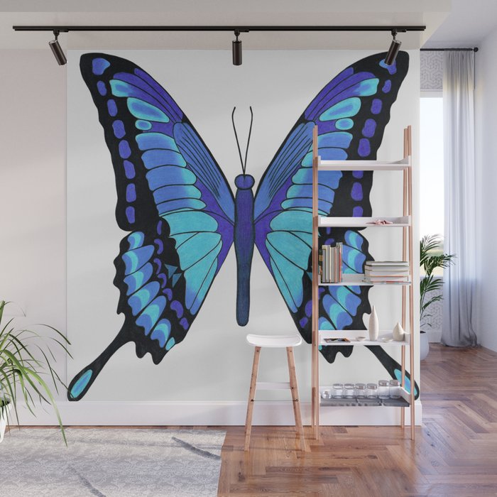 Blue Butterfly Wall Mural by seymourart | Society6