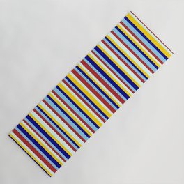 [ Thumbnail: Vibrant Red, Light Cyan, Yellow, Dark Blue, and Sky Blue Colored Lines Pattern Yoga Mat ]