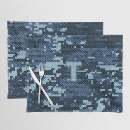 Personalized T Letter on Blue Military Camouflage Air Force Design, Veterans Day Gift / Valentine Gift / Military Anniversary Gift / Army Birthday Gift iPhone Case Placemat