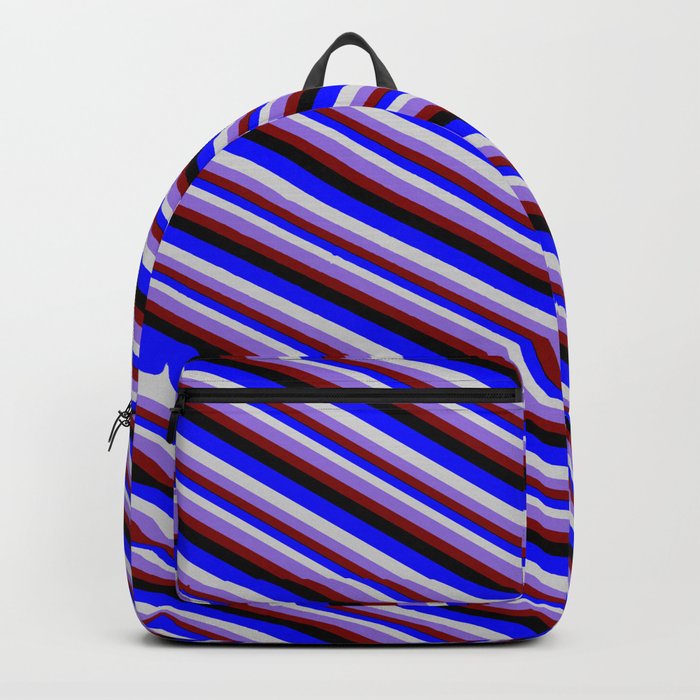 Colorful Blue, Light Gray, Purple, Maroon, and Black Colored Stripes/Lines Pattern Backpack