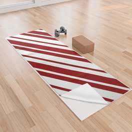 [ Thumbnail: Mint Cream & Dark Red Colored Striped Pattern Yoga Towel ]