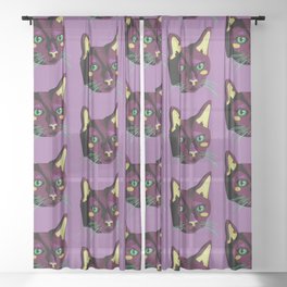 Graphic Cat Head - Purple Palette Sheer Curtain