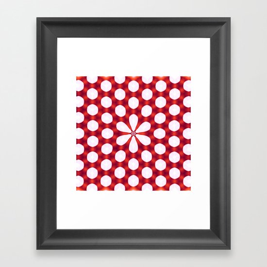Shiny Polka Dots with Flower Red Framed Art Print by laurenwdesign