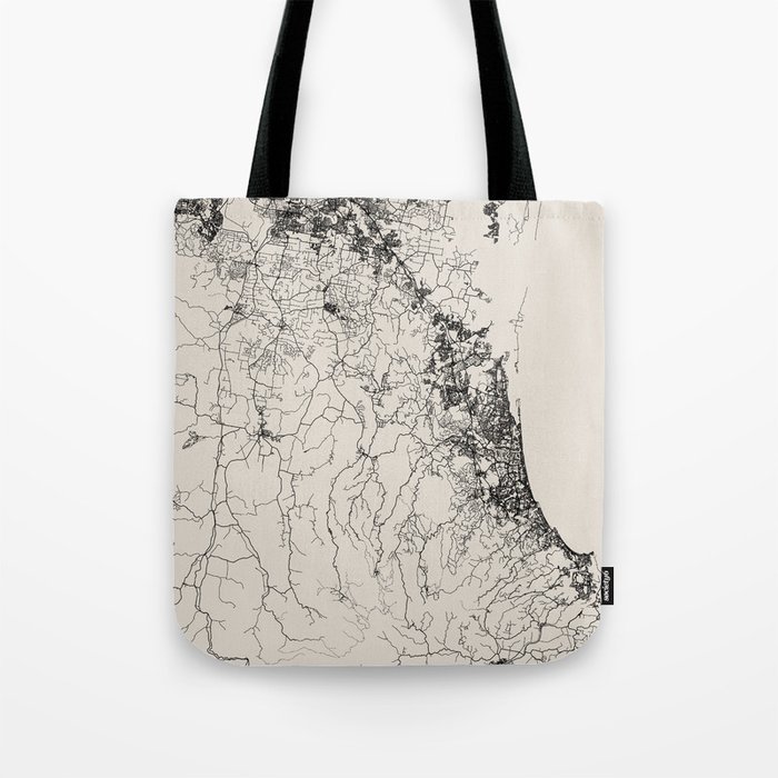 Gold Coast Black & White Map - Australia Gift.  Tote Bag
