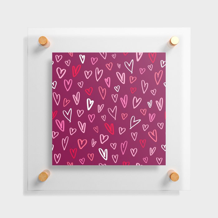 Valentine's pink love hearts doodle burgundy Floating Acrylic Print