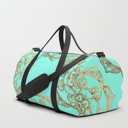 Golden Mandalas on Turquoise Duffle Bag