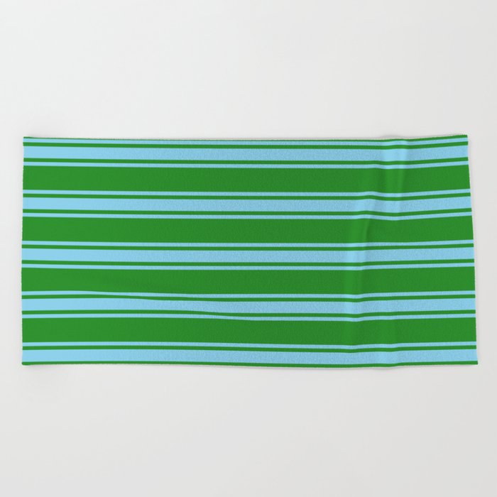 Forest Green and Sky Blue Colored Lined/Striped Pattern Beach Towel