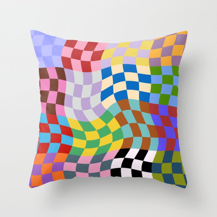 colorful wavy checkerboard Throw Pillow