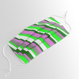 [ Thumbnail: Colorful Orchid, Gray, Lime, Mint Cream, and Dark Green Colored Stripes Pattern Face Mask ]