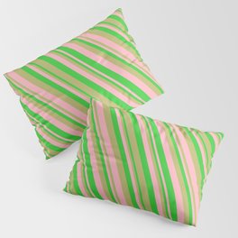 [ Thumbnail: Dark Khaki, Light Pink & Lime Green Colored Lines/Stripes Pattern Pillow Sham ]