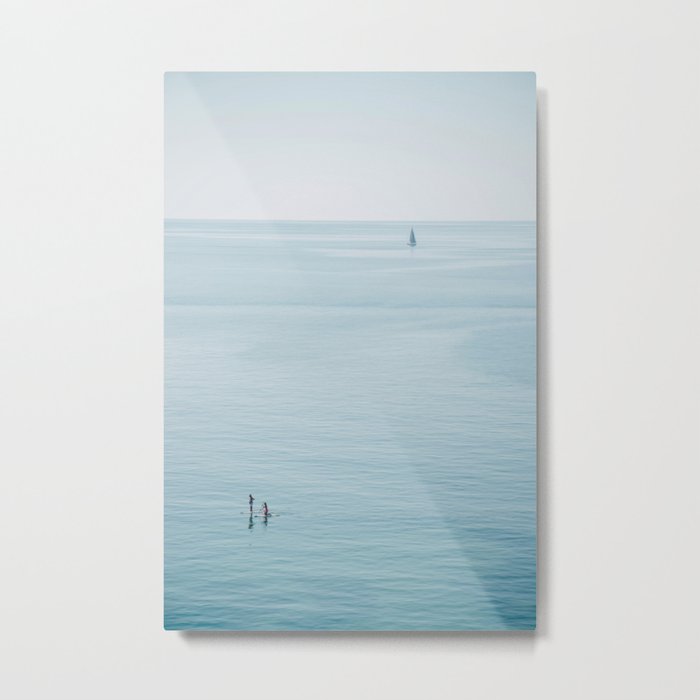 Ocean Print - Aerial Sea - Horizon - Sail Boat - Blue Sky - Travel photography by Ingrid Beddoes Metal Print