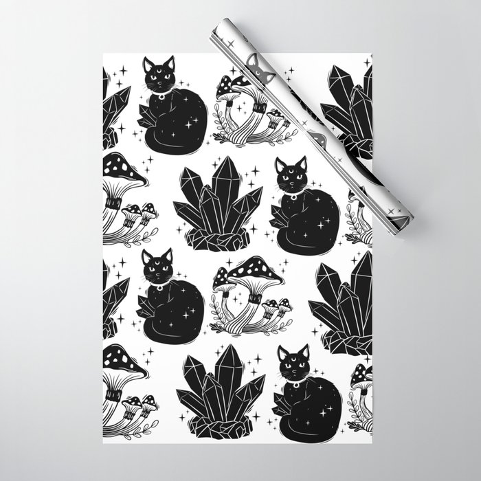 black cat, magic cat pattern, witch cat pattern, halloween cat pattern Wrapping Paper