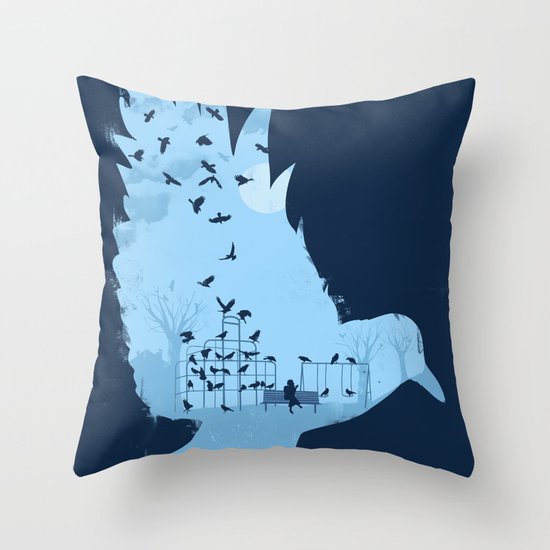Crows on the Playground Throw Pillow