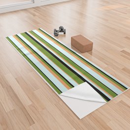 [ Thumbnail: Green, Brown, Light Cyan, and Black Colored Stripes/Lines Pattern Yoga Towel ]