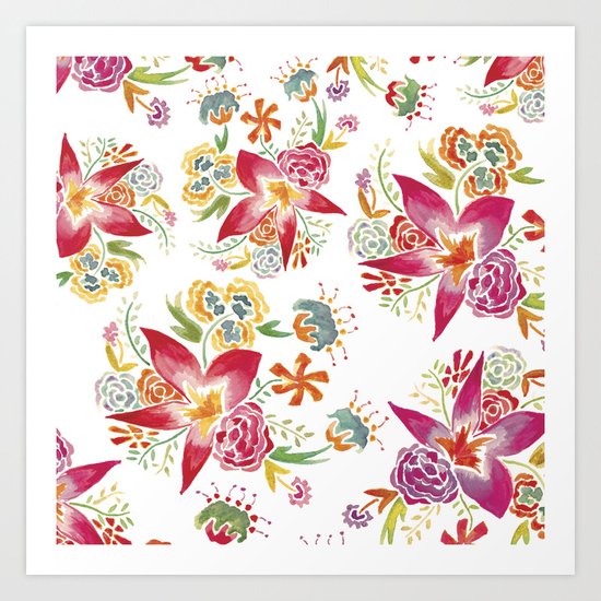 Tropical Flowers Watercolor Art Print