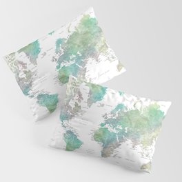 Watercolor world map in muted green and brown Pillow Sham
