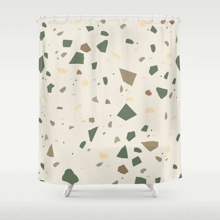 Sage Cactus Green Tan Brown Terrazzo 1 Decor Art Society6 Shower Curtain By Anitabellajantzart Society6