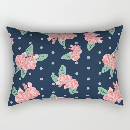 Brooklin - Navy dots floral bouquet minimal boho abstract flowers Rectangular Pillow