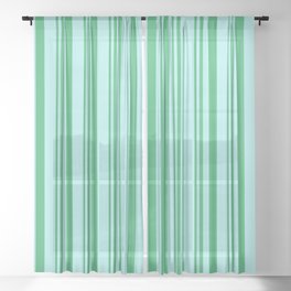 [ Thumbnail: Sea Green and Turquoise Colored Lined/Striped Pattern Sheer Curtain ]