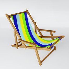 [ Thumbnail: Chartreuse, Blue, Turquoise & Yellow Colored Striped Pattern Sling Chair ]