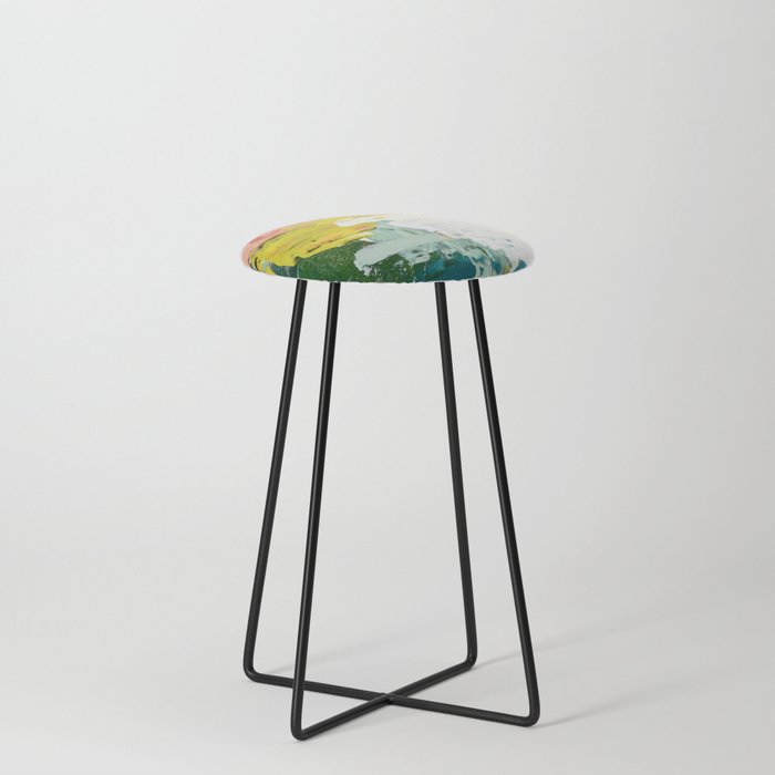 Venice Beach: A vibrant abstract painting in Neon Green, pink, and white by Alyssa Hamilton Art  Counter Stool