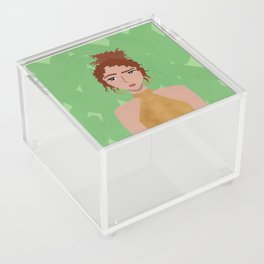 Girl with Curly Hair in a Gold Dress Acrylic Box
