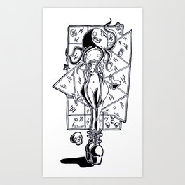 octopus hat Art Print | Crazy, Death, Cute, Black And White, Ink Pen, Octopus, Street, Girl, Manga, Drawing 