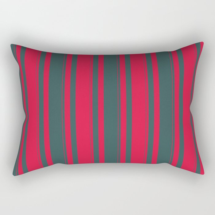 Dark Slate Gray & Crimson Colored Striped/Lined Pattern Rectangular Pillow