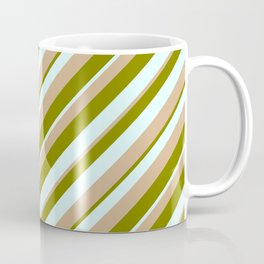 [ Thumbnail: Green, Light Cyan & Tan Colored Pattern of Stripes Coffee Mug ]
