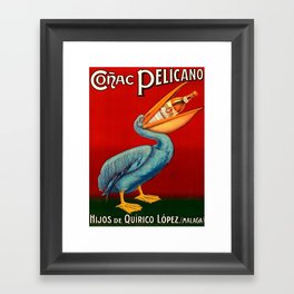 Vintage 1920 Cognac Pelicano Hijos de Quirico Lopez Malaga Advertising Poster Framed Art Print