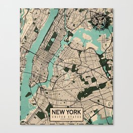 New York City Map of the United States - Vintage Canvas Print