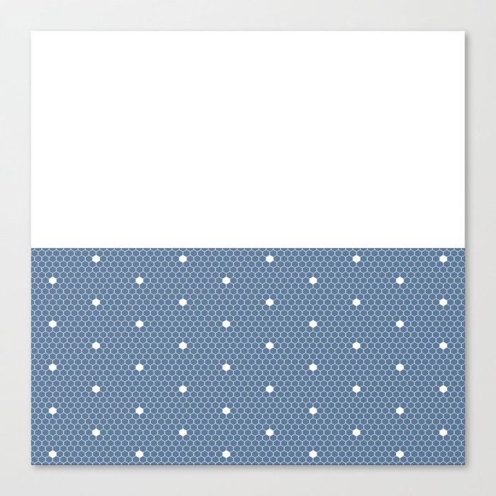 White Polka Dots Lace Horizontal Split on Slate Blue Canvas Print