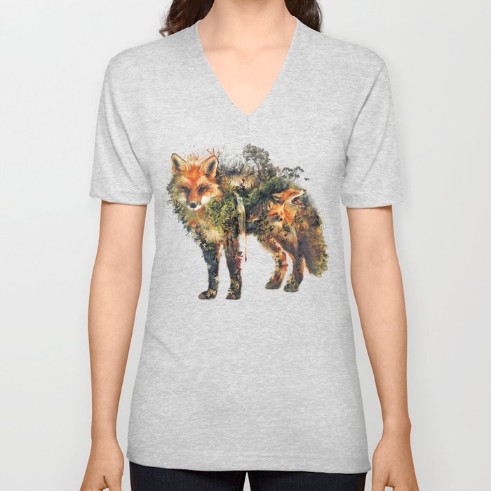 The Fox Nature Surrealism V Neck T Shirt