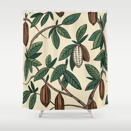 Cocoa plant seamless pattern. Cacao bean. Vintage illustration Shower Curtain