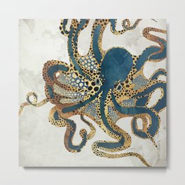Underwater Dream VI Metal Print | Contemporary, Copper, Gold, Digital, Octopus, Animal, Graphicdesign, Blue, Abstract, Ocean 