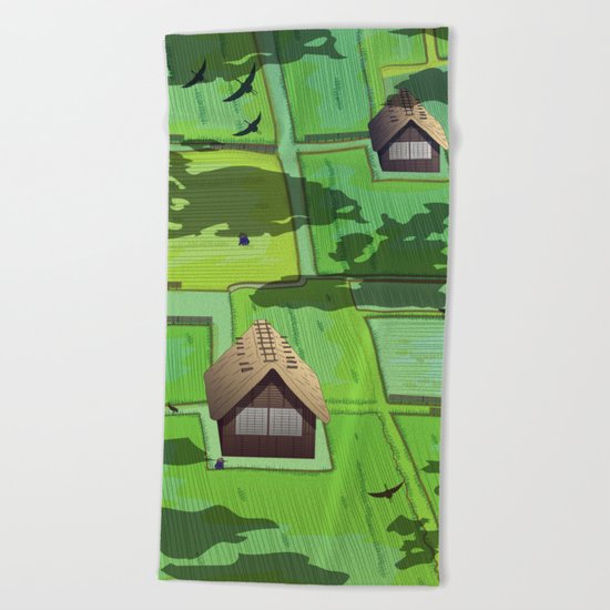Rice paddy field Beach Towel