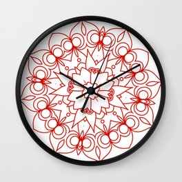 simple red lines mandala art Wall Clock