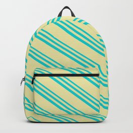 [ Thumbnail: Dark Turquoise and Pale Goldenrod Colored Lines/Stripes Pattern Backpack ]