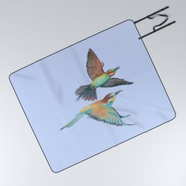Bee-eaters flying - Merops apiaster Illustration Picnic Blanket