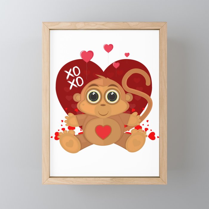 Valentine's Day Monkey Framed Mini Art Print