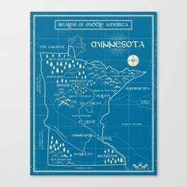 Fantasy Style Map of Minnesota - Blue Canvas Print