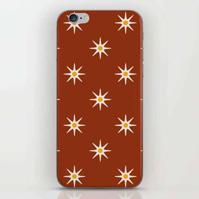 Atomic mid century retro star flower pattern in burnt orange background iPhone Skin