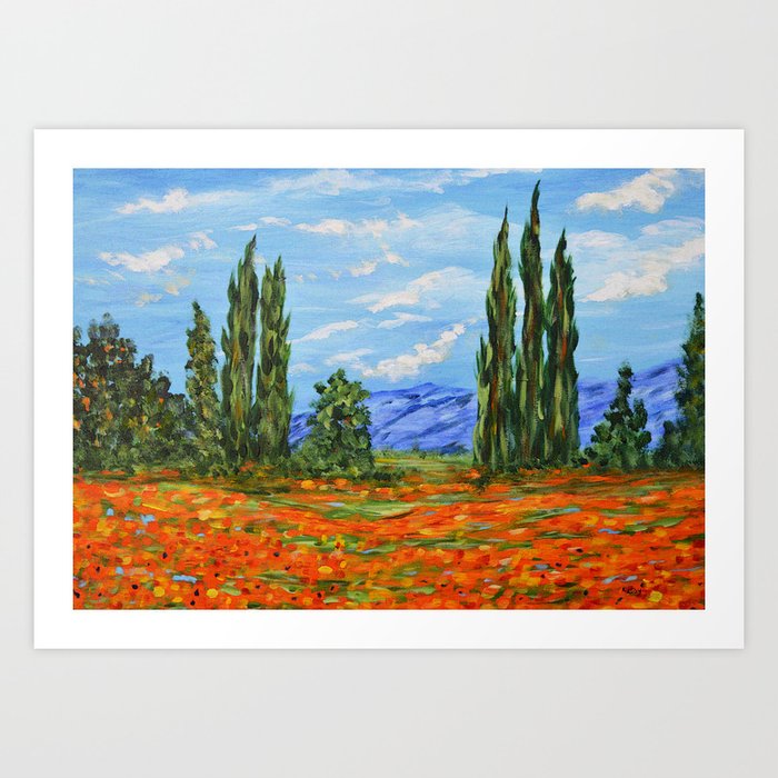 Poppy Meadow Poppy Field Impressionist Painting Art Print By