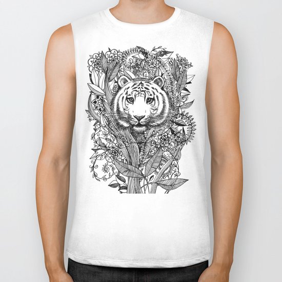 Tiger Tangle in Black and White Biker Tank