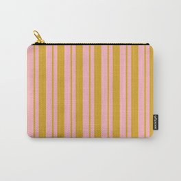 [ Thumbnail: Goldenrod & Light Pink Colored Lined Pattern Carry-All Pouch ]
