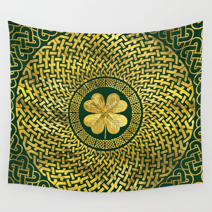 Irish Four Leaf Clover With Celtic Knot Wall Tapestry By