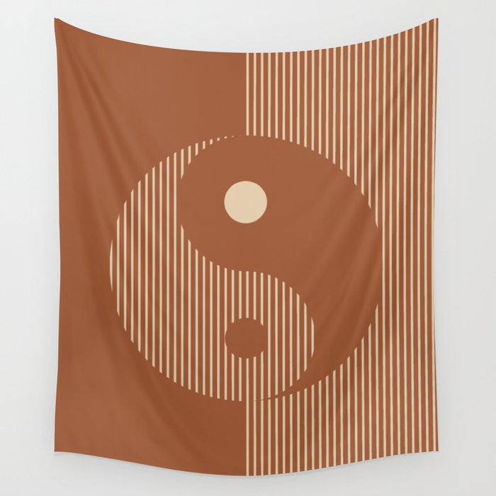 Geometric Lines Ying and Yang XIII in Terracotta and Beige Wall Tapestry