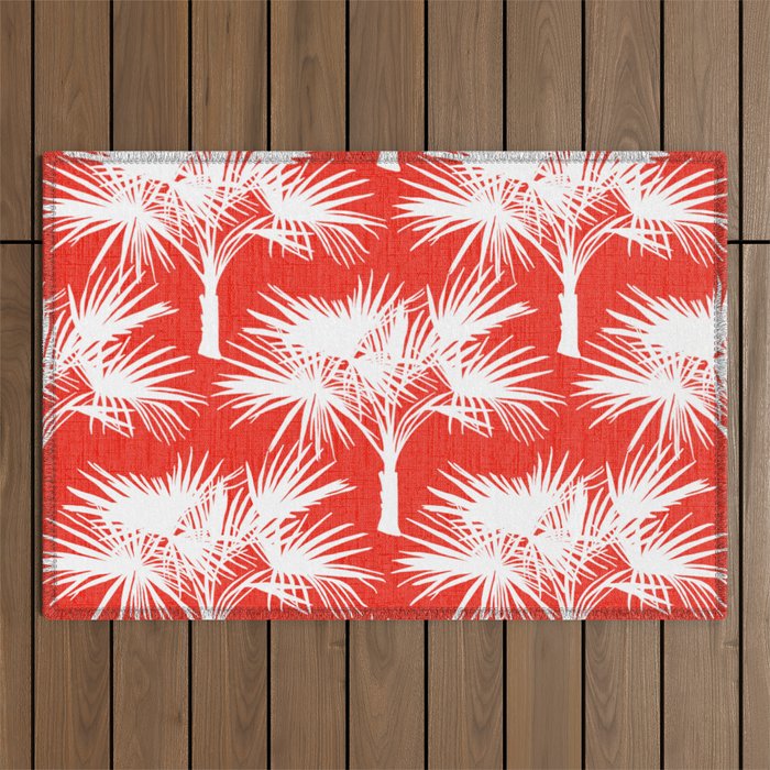 70’s Palm Springs Trees White on Red Outdoor Rug